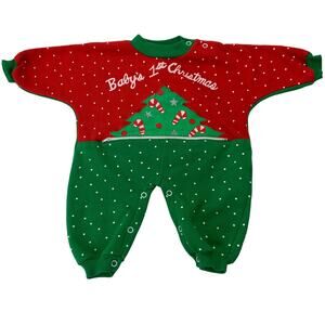 VTG Baby's First Christmas 6-9M Sweatsuit Romper Surprise Present Pocket Romper